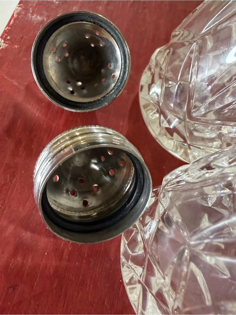 Waterford Lismore Clear Crystal Salt and Pepper Shakers with Silver Tops